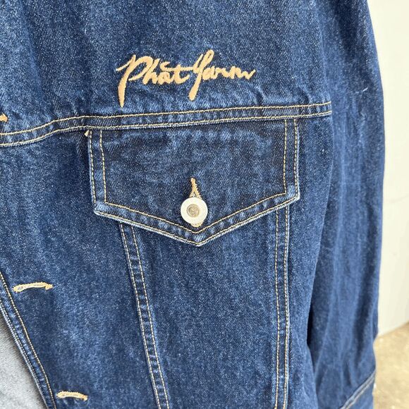 VTG Phat Farm XXL Denim Jacket Embroidered Blue Jean Streetwear Hip Hop - Picture 1 of 8